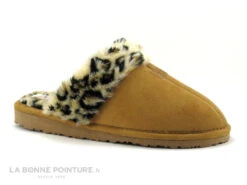 Ouf AZ81 Preside Camel - Fourrure Leopard - Pantoufle Mule Femme