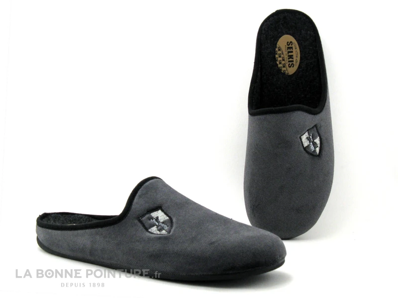 Selkis 21514 Gris - Ecusson - Pantoufle Mule Homme 3 Selkis 21514 Gris - Ecusson - Pantoufle Mule Homme