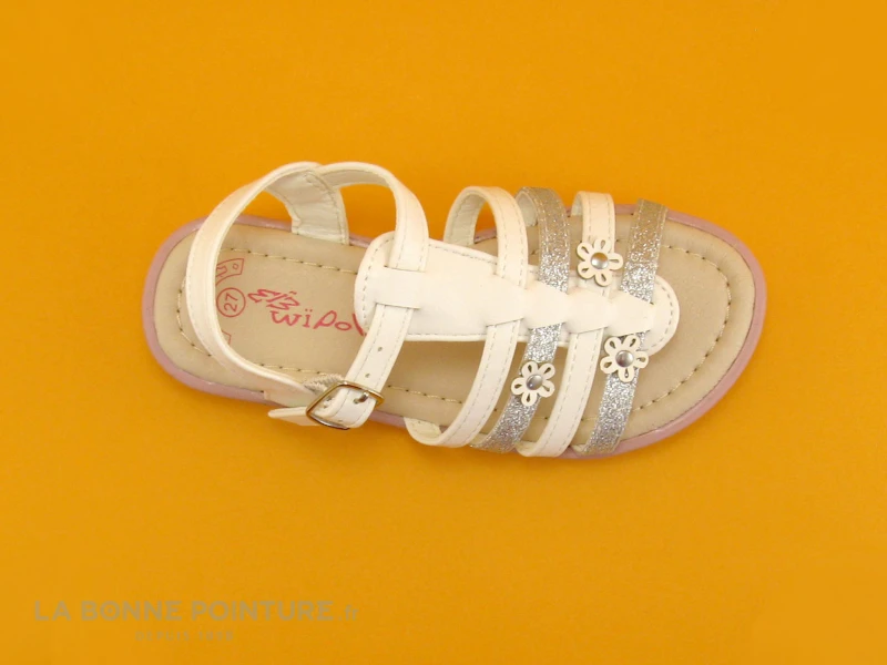 Wipop YETOILE Blanc Argent Fleurs - Sandale Fille 5 Wipop YETOILE Blanc Argent Fleurs - Sandale Fille – Image 3