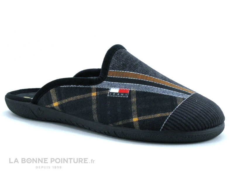 Ouf ABIDOS Noir Gris Jaune Ecossais - Pantoufle Mule Homme 3 Ouf ABIDOS Noir Gris Jaune Ecossais - Pantoufle Mule Homme