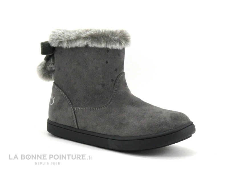 3 Pommes ALIB Gris - Bottine Fille Grise - Col Fourrure Et Pompons 3 3 Pommes ALIB Gris - Bottine Fille Grise - Col Fourrure Et Pompons