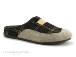 Zels 84183 Marron Ecossais -Beige - Pantoufle Mule Homme