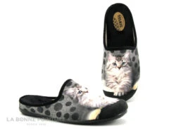 Selkis 22357 Gris - Chat - Pantoufle Mule Femme